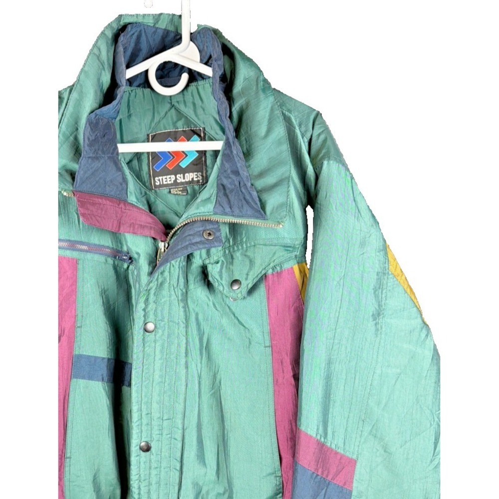 Vintage Steep Slopes 90s Colorblock Ski Jacket Mens Large Teal Pink Retro Puffer